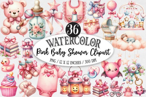 Download Watercolor Pink Baby Shower Clipart - Art Collection
