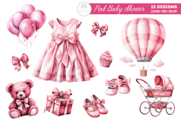 Download Watercolor Pink Baby Shower Clipart - Art Collection