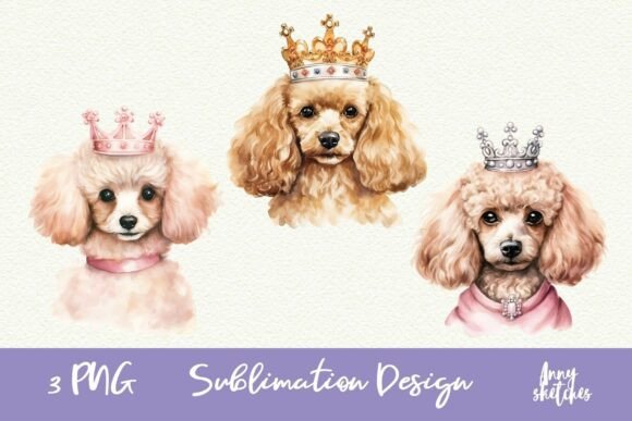 Download 3 Poodle in Crown Watercolor Clipart PNG - Art Collection