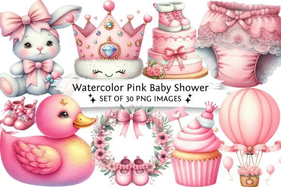 Download Watercolor Pink Baby Shower Clipart - Art Collection
