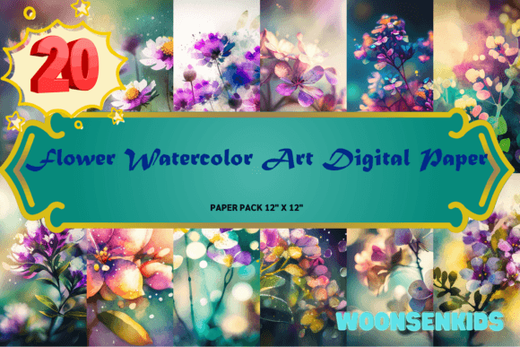 Download 20 Flower Watercolor Art Digital Paper Png Kdp Digital Paper - Art Collection