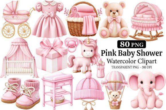 Download Pink Baby Shower Clipart Watercolor PNG - Art Collection