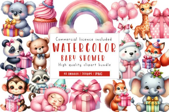 Download Watercolor Pink Baby Shower Clipart - Art Collection