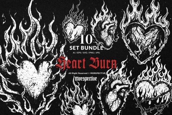 Download 10 Bundle Dark Art Heart Burn Fire Flame - Art Collection