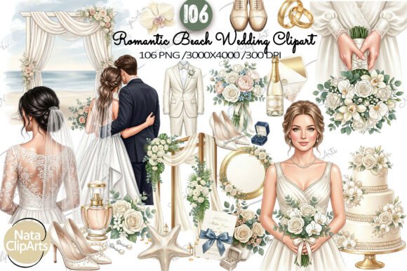 Download Romantic Beach Wedding Clipart Set - Wedding Collection