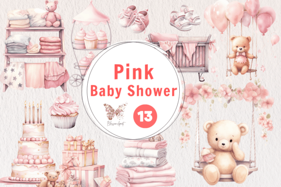 Download Pink BabyShower Watercolor Cliparts - Art Collection
