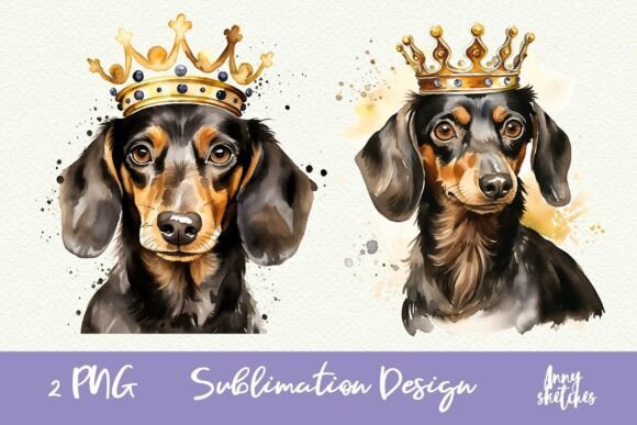 Download 2 Dachshund in Crown Watercolor Clipart - Art Collection