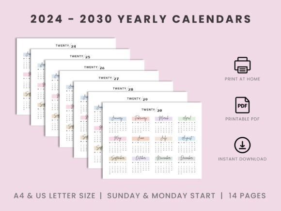 Download 2024 - 2030 Yearly Landscape Calendars - Premium Resources