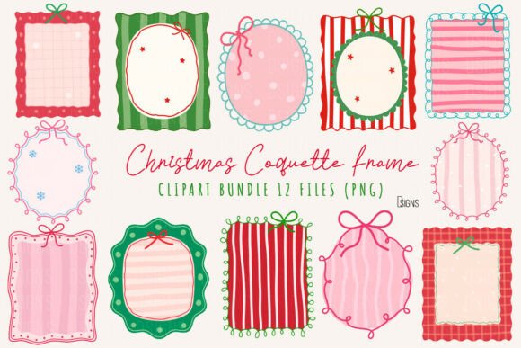 Download Christmas Coquette Frame Clipart Bundle - Art Collection