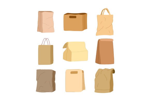 Download Paper Lunch Bag Set Cartoon Vector Illus - Art Collection