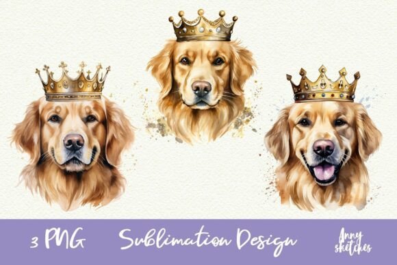 Download 3 Golden Retriever in Crown Clipart PNG - Art Collection