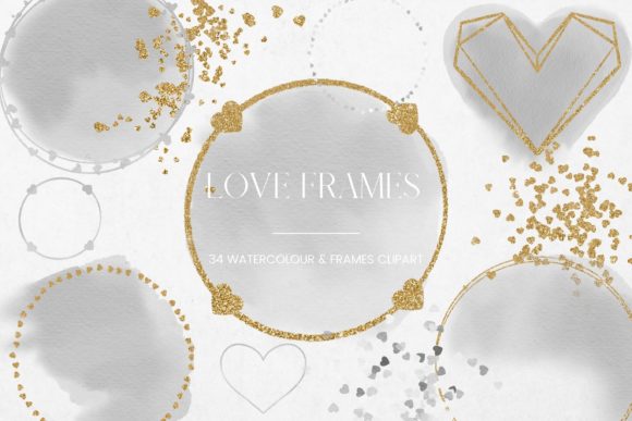 Download Grey Watercolour Hearts and Frames - Art Collection