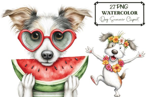 Download Watercolor Dog Summer Clipart PNG - Art Collection