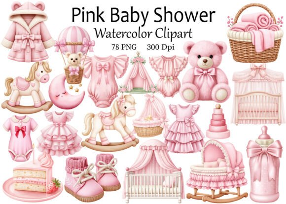 Download Pink Baby Shower Clipart Watercolor - Art Collection