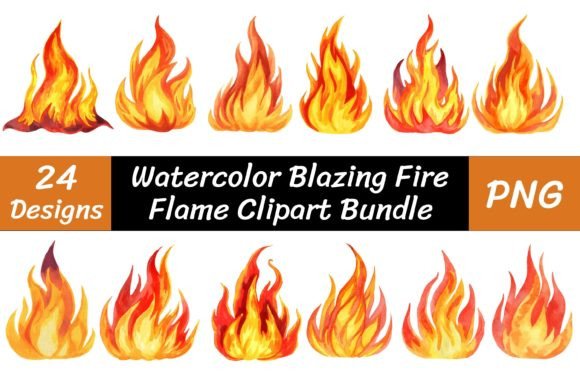 Download Watercolor Blazing Fire Flame Clipart - Art Collection