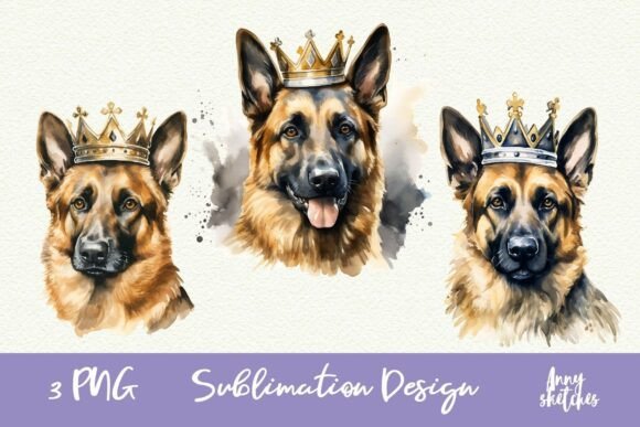 Download 3 German Shepherd in Crown Clipart PNG - Art Collection