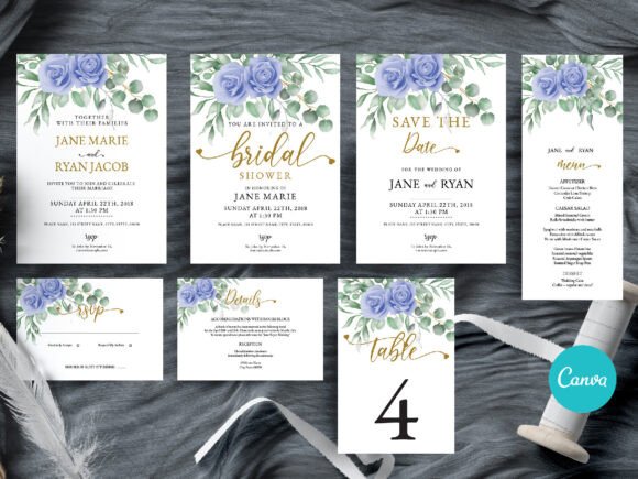 Download Blue Rose Wedding Canva Template Set - Wedding Collection