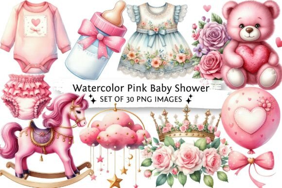 Download Watercolor Pink Baby Shower Clipart - Art Collection