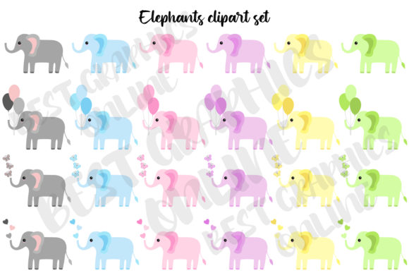 Download Elephants Clipart Set Babyshower Hearts - Art Collection