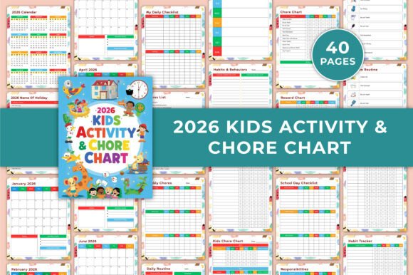Download 2026 Kids Task &amp; Chore Chart Canva KDP - Art Collection