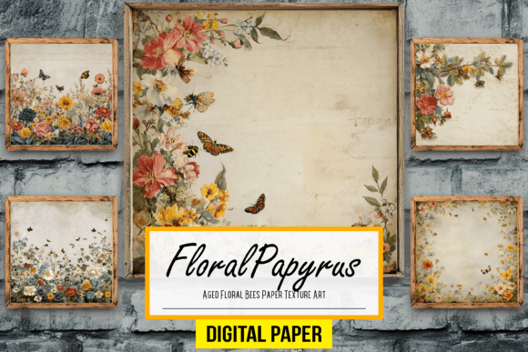 Download Aged Floral Bees Paper Texture Artwork - Art Collection