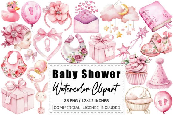 Download Watercolor Pink Baby Shower Clipart. - Art Collection