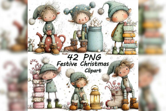 Download Whimsical Christmas Elf Clipart Set - Art Collection