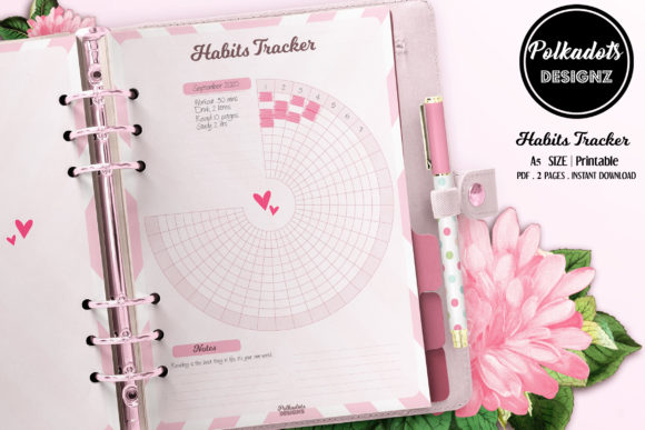 Download Habits Tracker Planner - Pink Hearts - Art Collection